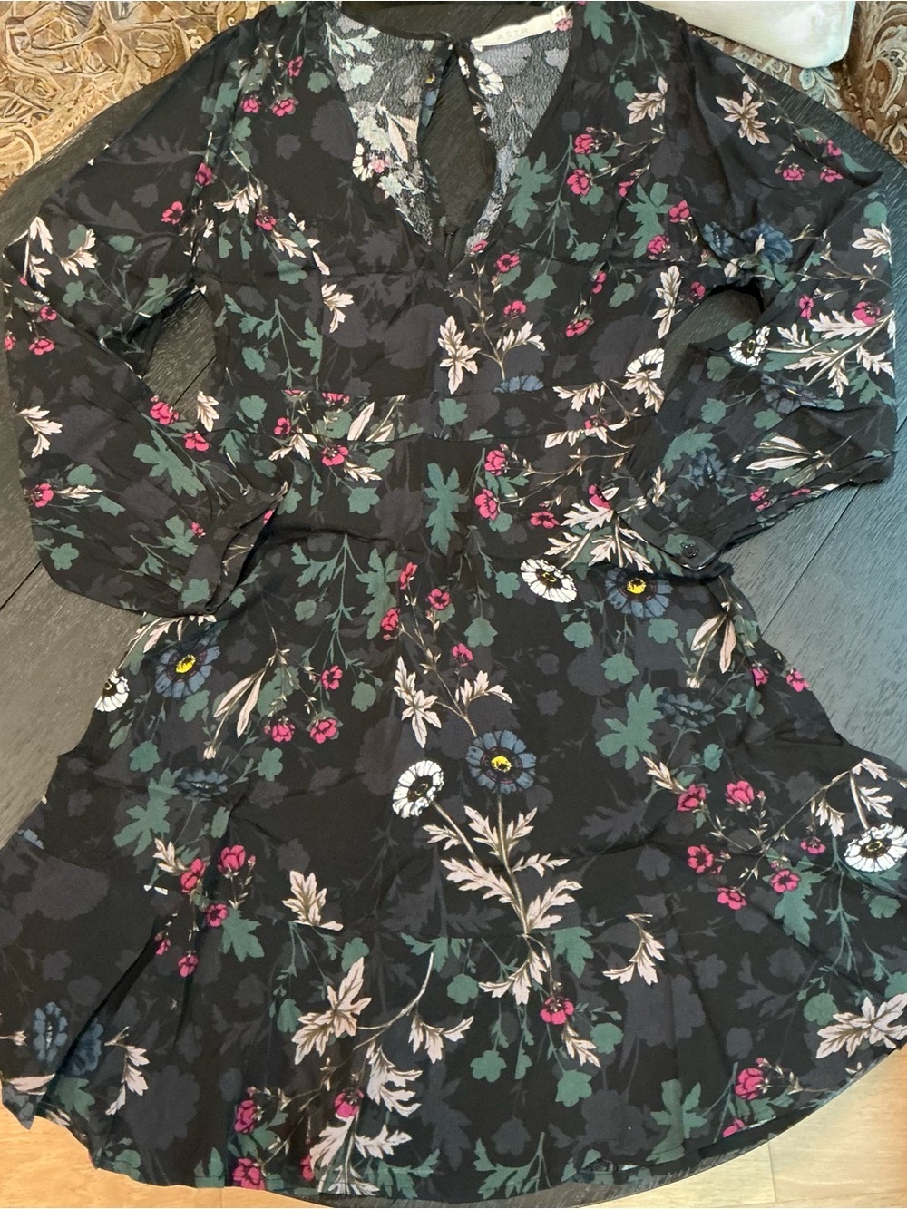 ASTR The Label Floral Long Sleeve Mini Dress Black Size M